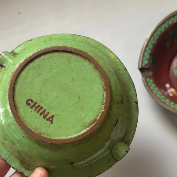Vintage Floral Cloisonné Ashtrays - Picture 3 of 6